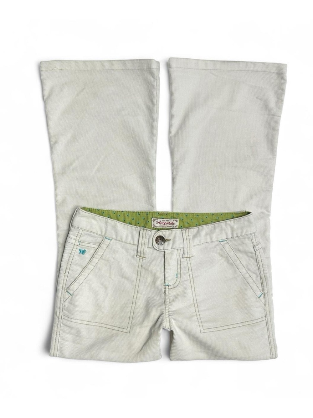 Y2K 2000s Aeropostale Cottagecore Cream Corduroy Flared Pants